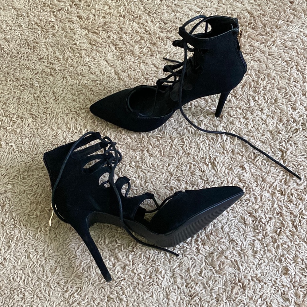 Black lace up heels